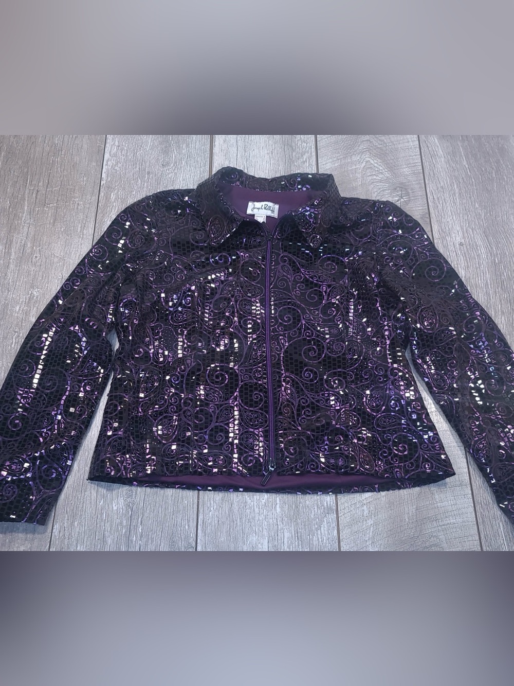 Joseph Ribkoff Purple Sequin Zip Jacket size 18/xl